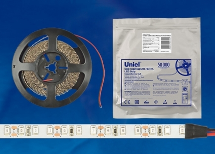 Светодиодная влагозащищенная лента Uniel (UL-00000887) 9,6W/m 60LED/m 2835SMD холодный белый 5M ULS-2835-60LED/m-8mm-IP65-DC12V-9,6W/m-5M-DW, в современном стиле, цвет белый