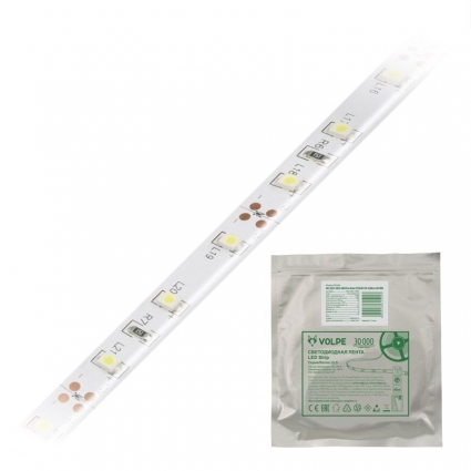 Светодиодная влагозащищенная лента Volpe (UL-00000897) 4,8W/m 60LED/m 2835SMD теплый белый 5M ULS-Q324 2835-60LED/m-8mm-IP65-DC12V-4,8W/m-5M-WW, в современном стиле, цвет белый