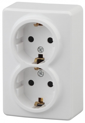 Розетка ЭРА Эксперт 2х2P E Schuko со шторками 16A 250V 11-2206-01 в современном стиле, цвет белый