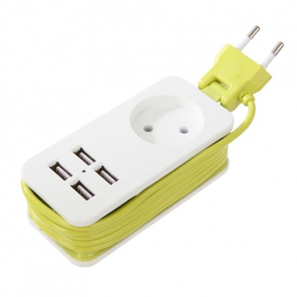 Удлинитель (UL-00003331) 1гн х 1,5м б/з Uniel Travel S-CT1-1,5U White/Green, цвет белый, мощность 500 Вт