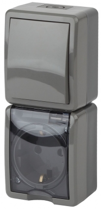 Блок розетка-выключатель ЭРА Эксперт IP54 16A 250V 11-7407-03 в стиле Хай-тек, цвет серый