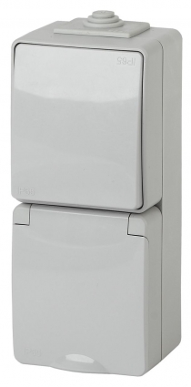 Блок розетка-выключатель ЭРА Эксперт IP65 16A 250V 11-7607-03 в современном стиле, цвет серый