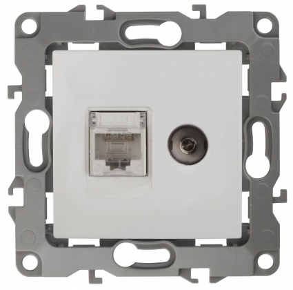 Розетка комбинированная RJ45+TV ЭРА 12 12-3110-01 в современном стиле, цвет белый