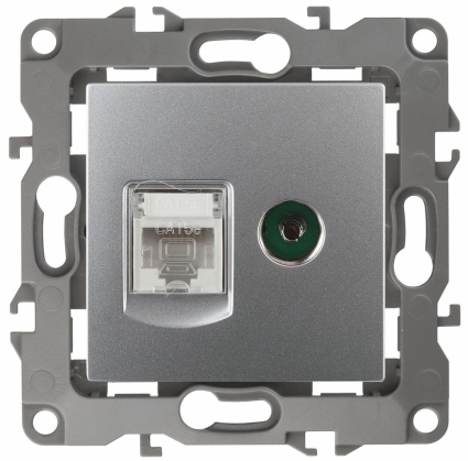Розетка комбинированная RJ45+TV ЭРА 12 12-3110-03 в стиле Хай-тек, цвет серый