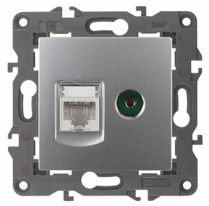 Розетка комбинированная RJ45+TV ЭРА Elegance 14-3110-03 в стиле Хай-тек, цвет серый