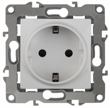 Розетка ЭРА 12 2P E Schuko со шторками 16A 250V 12-2102-01 в современном стиле, цвет белый
