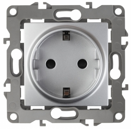 Розетка ЭРА 12 2P E Schuko со шторками 16A 250V 12-2102-03 в стиле Хай-тек, цвет серый