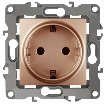 Розетка ЭРА 12 2P E Schuko со шторками 16A 250V 12-2102-14 в стиле модерн, цвет медь