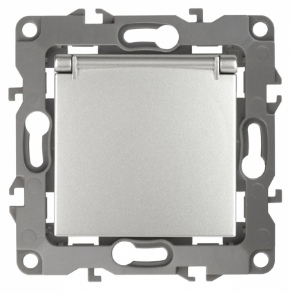 Розетка ЭРА 12 2P E Schuko со шторками с крышкой 16A 250V 12-2103-03, в стиле Хай-тек, цвет серый