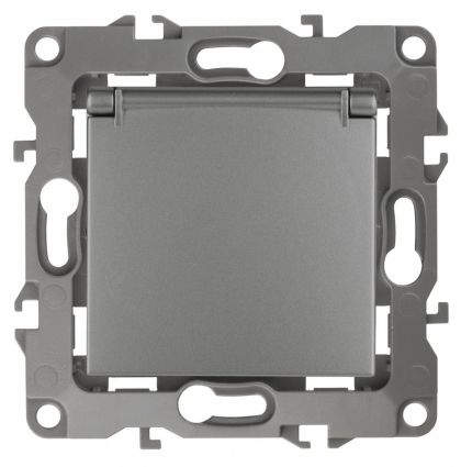 Розетка ЭРА 12 2P E Schuko со шторками с крышкой 16A 250V 12-2103-12, в стиле Хай-тек, цвет графит
