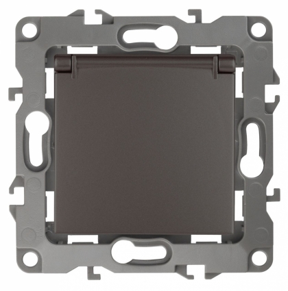 Розетка ЭРА 12 2P E Schuko со шторками с крышкой 16A 250V 12-2103-13, в стиле модерн, цвет бронза