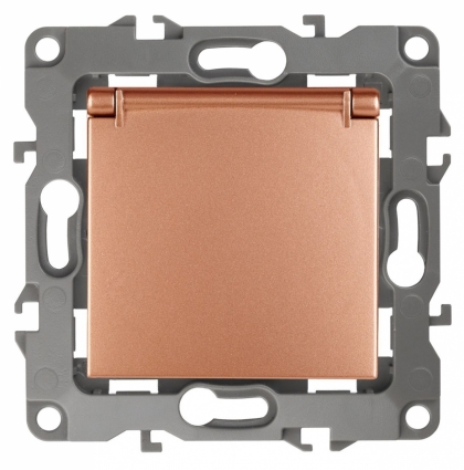 Розетка ЭРА 12 2P E Schuko со шторками с крышкой 16A 250V 12-2103-14, в стиле модерн, цвет медь