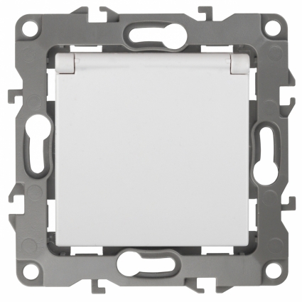Розетка ЭРА 12 2P E Schuko со шторками с крышкой 16A 250V Al Cu 12А-2003-01, в современном стиле, цвет белый