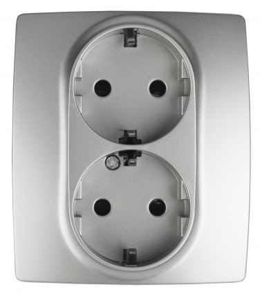 Розетка ЭРА 12 2x2P E Schuko со шторками 16A 250V 12-2104-03 в стиле Хай-тек, цвет серый