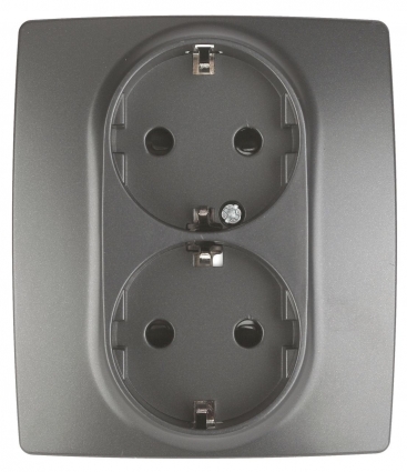 Розетка ЭРА 12 2x2P E Schuko со шторками 16A 250V 12-2104-12 в стиле Хай-тек, цвет графит