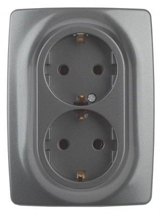 Розетка ЭРА 12 2x2P E Schuko со шторками 16A 250V 12-2108-12 в стиле Хай-тек, цвет графит