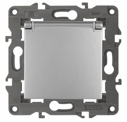Розетка ЭРА Elegance 2P E Schuko со шторками с крышкой 16A 250V 14-2103-03, в стиле Хай-тек, цвет серый