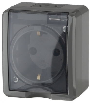 Розетка ЭРА Эксперт 2P E IP54 со шторками 16A 250V 11-2402-03 в стиле Хай-тек, цвет серый