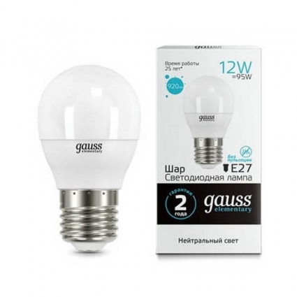 Лампа светодиодная Gauss E27 12W 4100K матовая 53222 цвет белый
