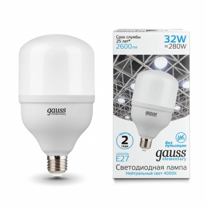 Лампа светодиодная Gauss E27 32W 4000K матовая 63223 цвет белый