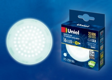 Лампа светодиодная (UL-00003725) Uniel GX53 16W 4000K матовая LED-GX53-16W/NW/GX53/FR PLZ01WH цвет белый