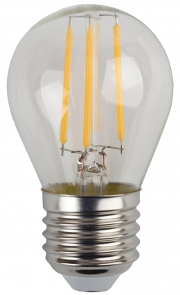 Лампа светодиодная филаментная ЭРА E27 5W 4000K прозрачная F-LED P45-5W-840-E27