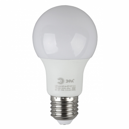 Лампа светодиодная ЭРА E27 6W 2700K матовая ECO LED A60-6W-827-E27