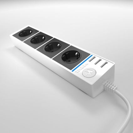 Розеточный блок 4гн 3USB х 1,7м с/з Werkel WL20-04-03 4690389128387, цвет черный, мощность 3500 Вт