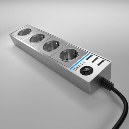 Розеточный блок 4гн 3USB х 1,7м с/з Werkel WL20-04-03 4690389128394, цвет серебро, мощность 3500 Вт