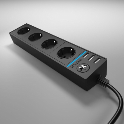 Розеточный блок 4гн 3USB х 1,7м с/з Werkel WL20-04-03 4690389128400, цвет черный, мощность 3500 Вт