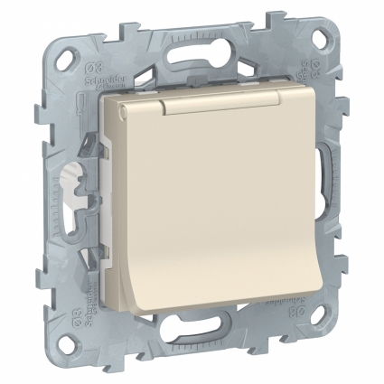 Розетка Schneider Electric Unica New с/з со шторками, с крышкой 16A 250V NU503744TA, цвет бежевый