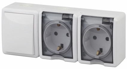 Блок розетки-выключатель ЭРА Эксперт IP54 16A 250V 11-7403-01 цвет белый