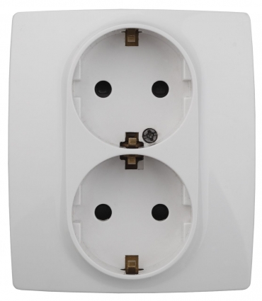 Розетка ЭРА 12 2x2P E Schuko со шторками 16A 250V 12-2104-01 цвет белый