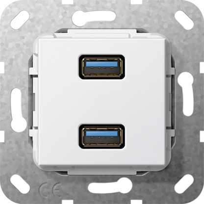 Розетка двойная USB 3.0 A Gira System 55 чисто-белый глянцевый 568403 цвет белый