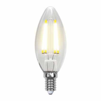 Лампа светодиодная филаментная (UL-00003247) Uniel E14 7,5W 4000K прозрачная LED-C35-7,5W/NW/E14/CL GLA01TR, цвет прозрачный, мощность 7.5 Вт