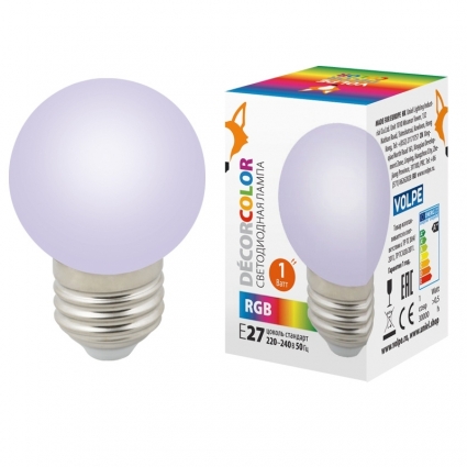 Лампа декоративная светодиодная (UL-00005808) Volpe E27 1W RGB LED-G45-1W/RGB/E27/FR/С цвет разноцветный