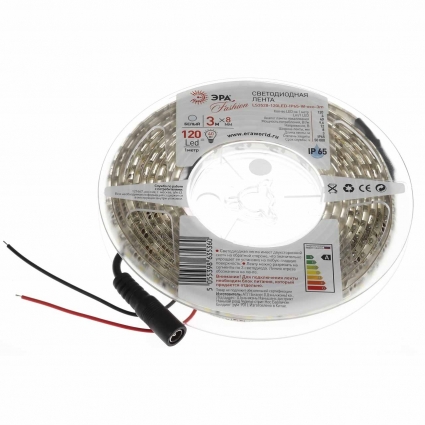 Светодиодная влагозащищенная лента ЭРА 9,6W/m 120LED/m 3528SMD белый 3M LS3528-120LED-IP65-W-eco-3m, мощность 28.8 Вт