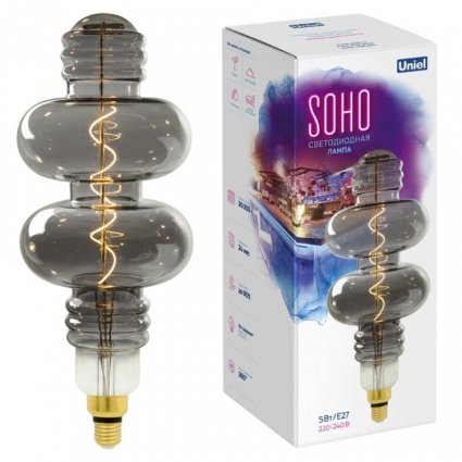 Лампа светодиодная филаментная (UL-00005922) Uniel E27 5W 2250K серая LED-SF42-5W/Soho/E27/CW Chrome/Smoke GLS77CR
